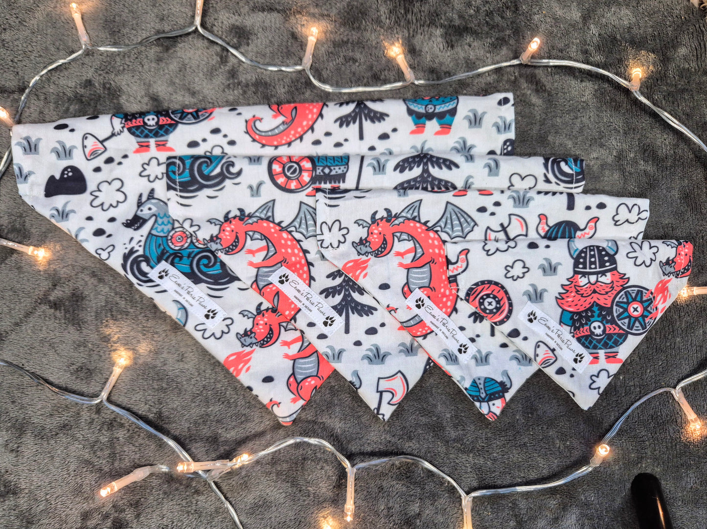White and Red Viking Design Over The Collar Pet Bandana