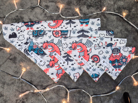 White and Red Viking Design Over The Collar Pet Bandana