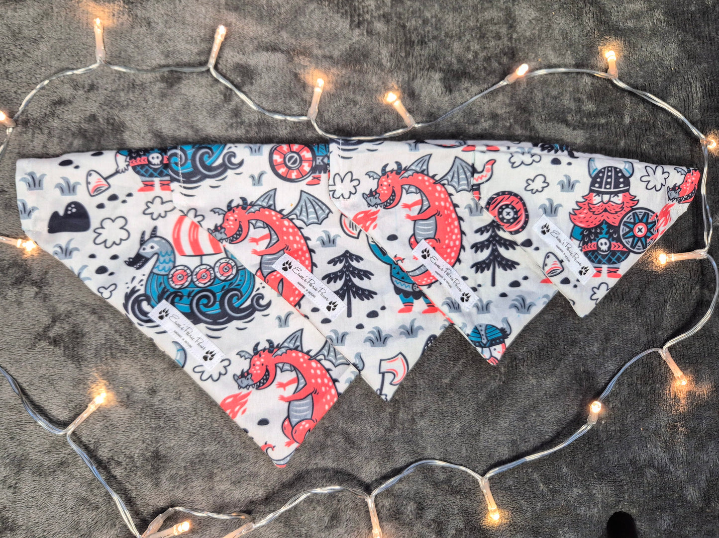 White and Red Viking Design Over The Collar Pet Bandana
