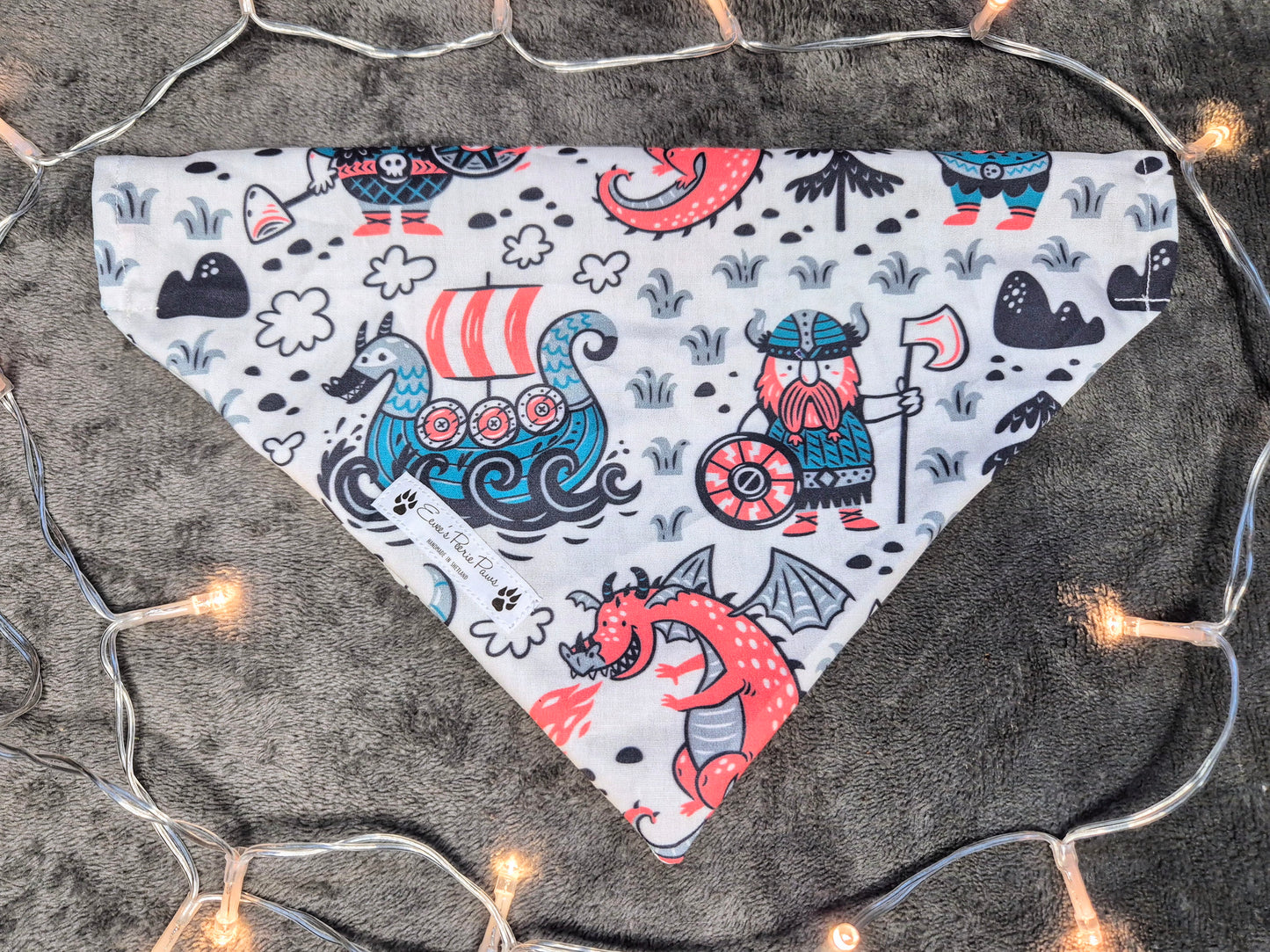 White and Red Viking Design Over The Collar Pet Bandana