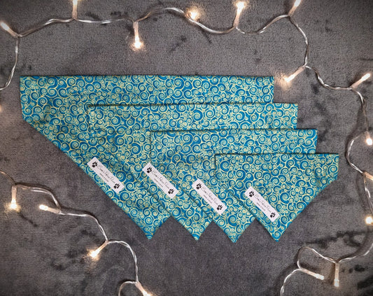 Teal with Golden Swirls Design Over The Collar Pet Bandana