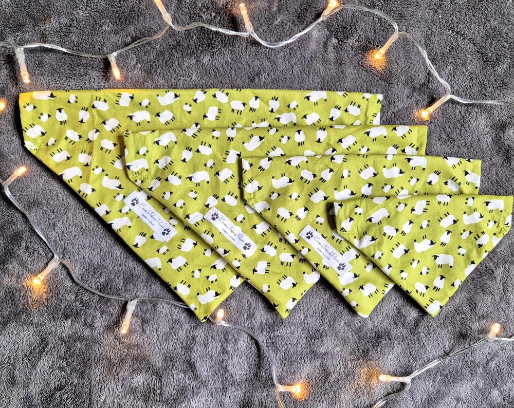 White Sheep on Green Field Design Over The Collar Pet Bandana