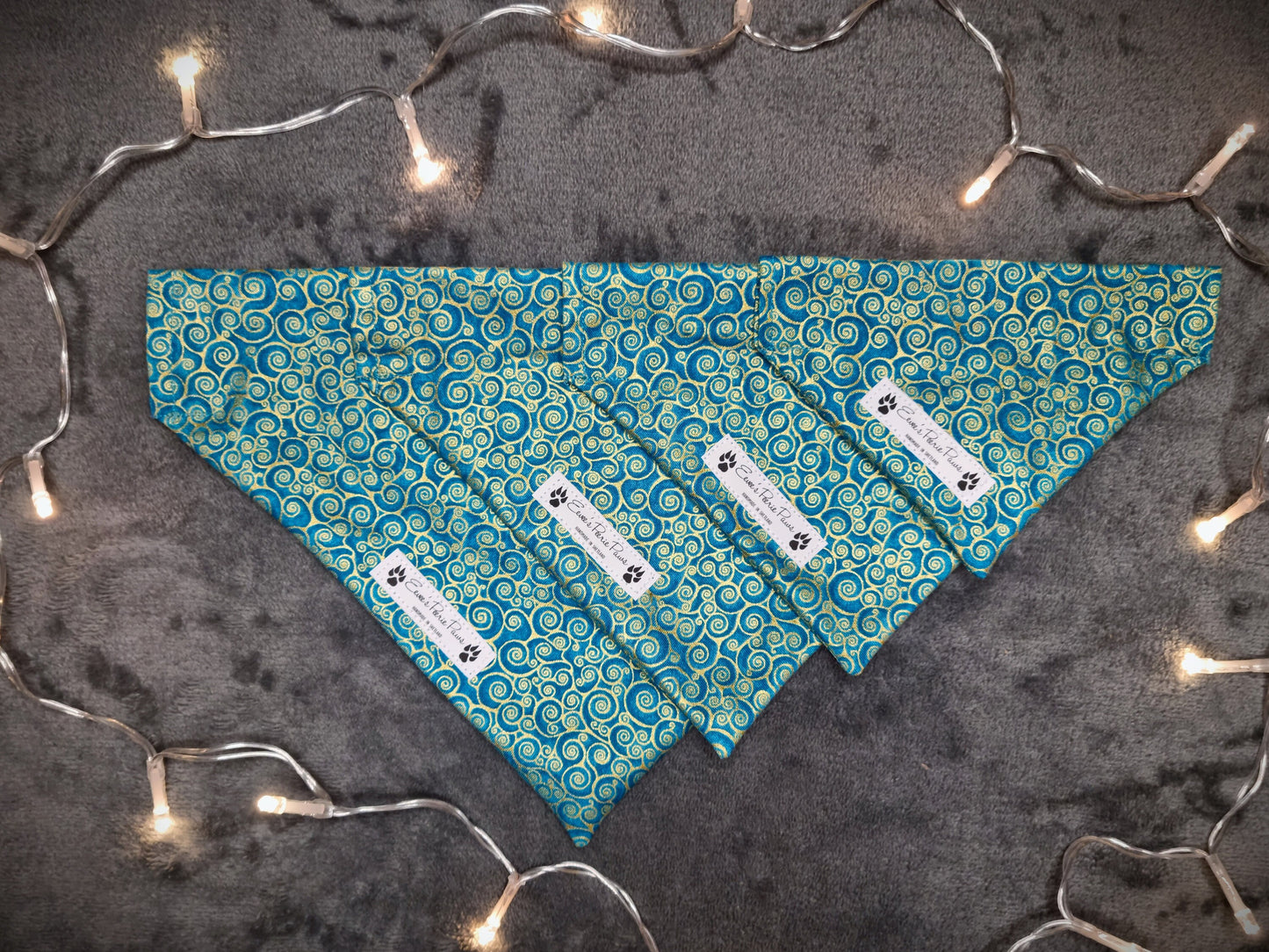 Teal with Golden Swirls Design Over The Collar Pet Bandana