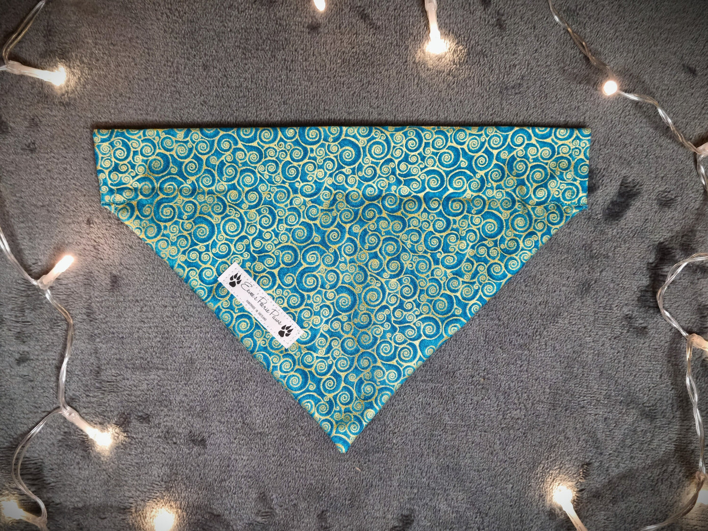 Teal with Golden Swirls Design Over The Collar Pet Bandana
