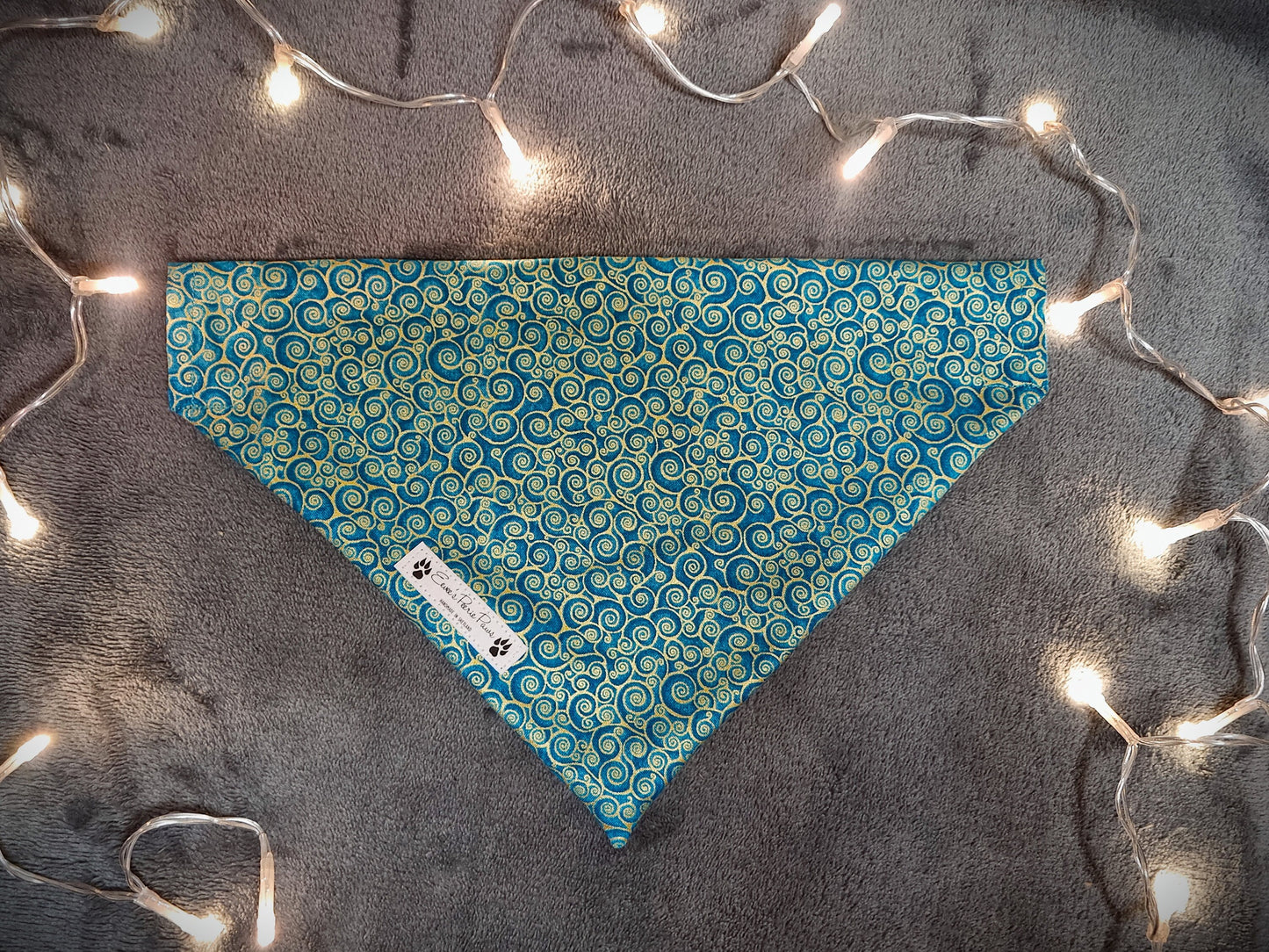Teal with Golden Swirls Design Over The Collar Pet Bandana