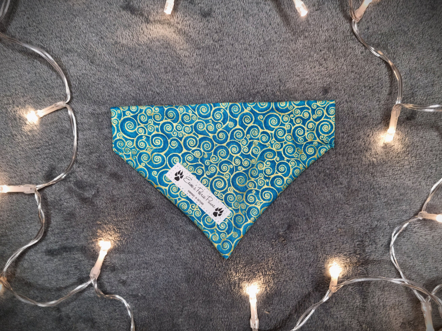 Teal with Golden Swirls Design Over The Collar Pet Bandana