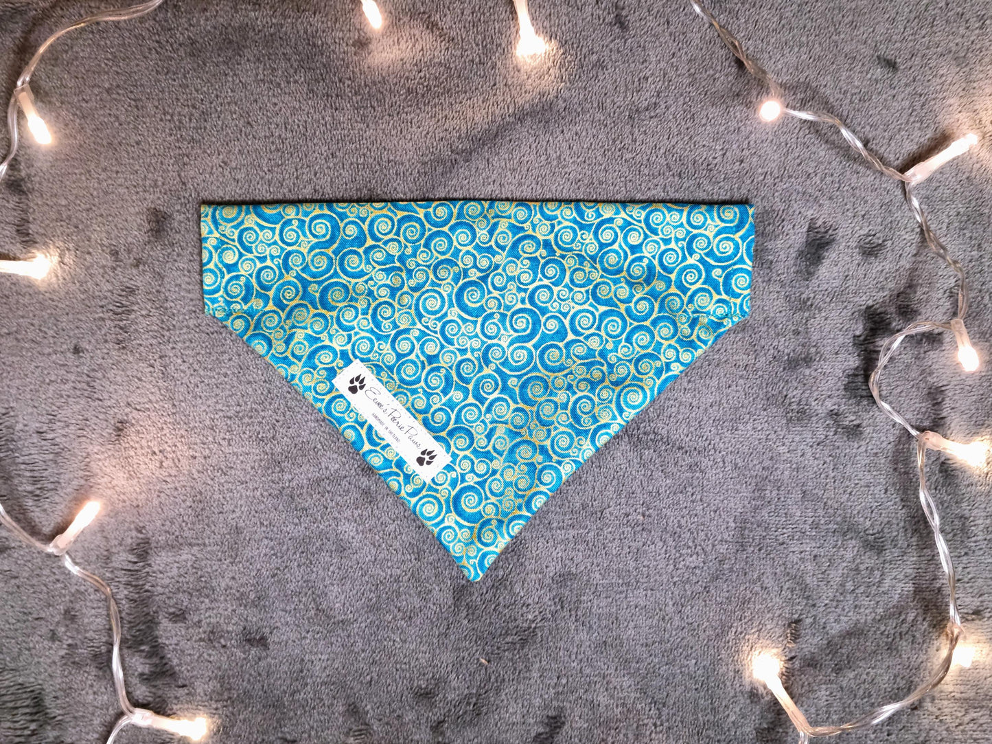 Teal with Golden Swirls Design Over The Collar Pet Bandana