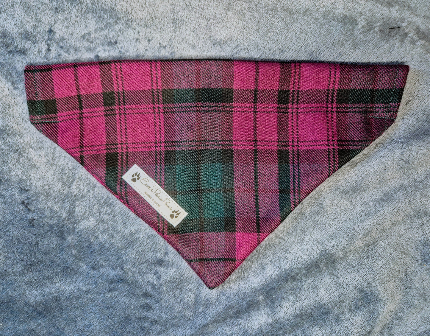 Purple and Green Tartan Design Over The Collar Pet Bandana