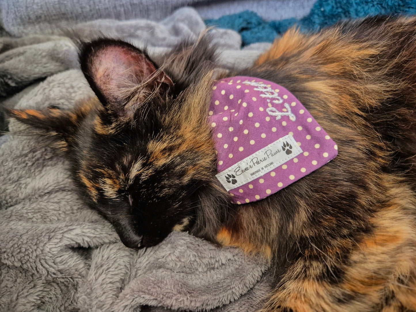 Purple Mauve and Cream Dots Design Over The Collar Pet Bandana