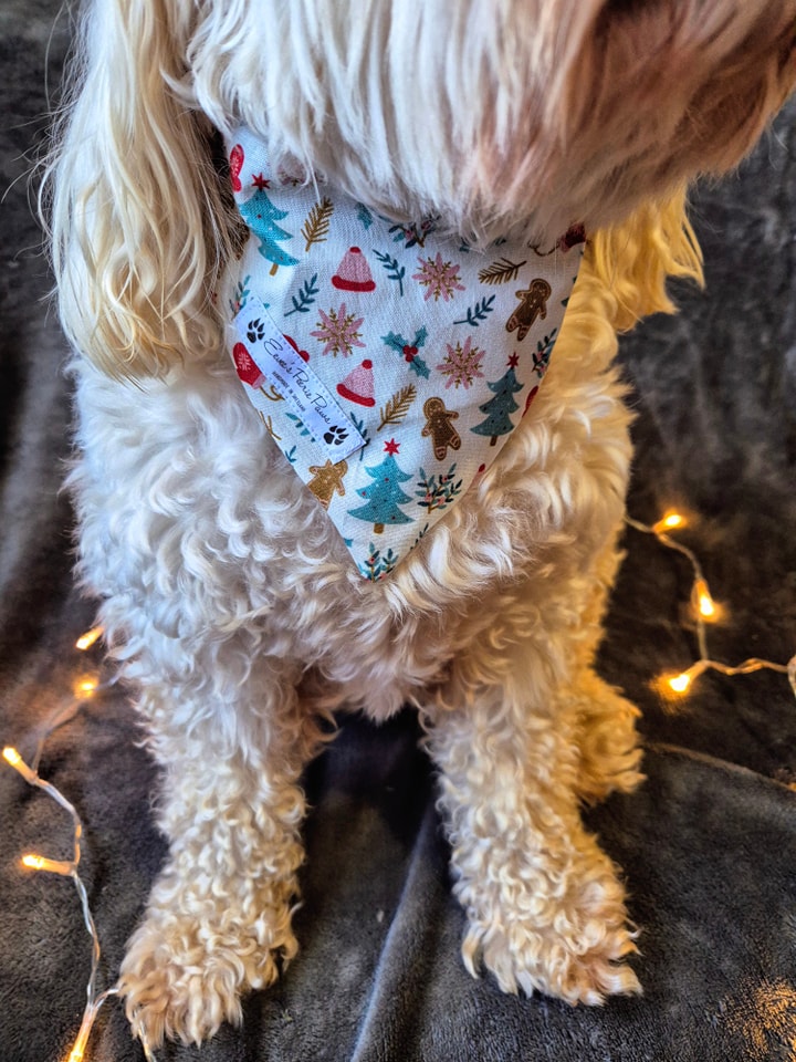 White Christmas Design Over The Collar Pet Bandana