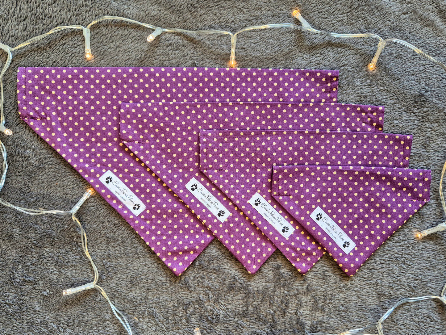 Purple Mauve and Cream Dots Design Over The Collar Pet Bandana