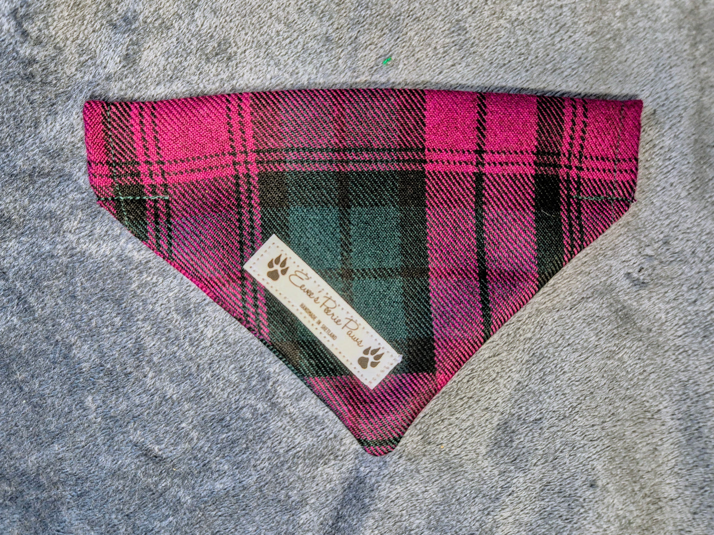 Purple and Green Tartan Design Over The Collar Pet Bandana