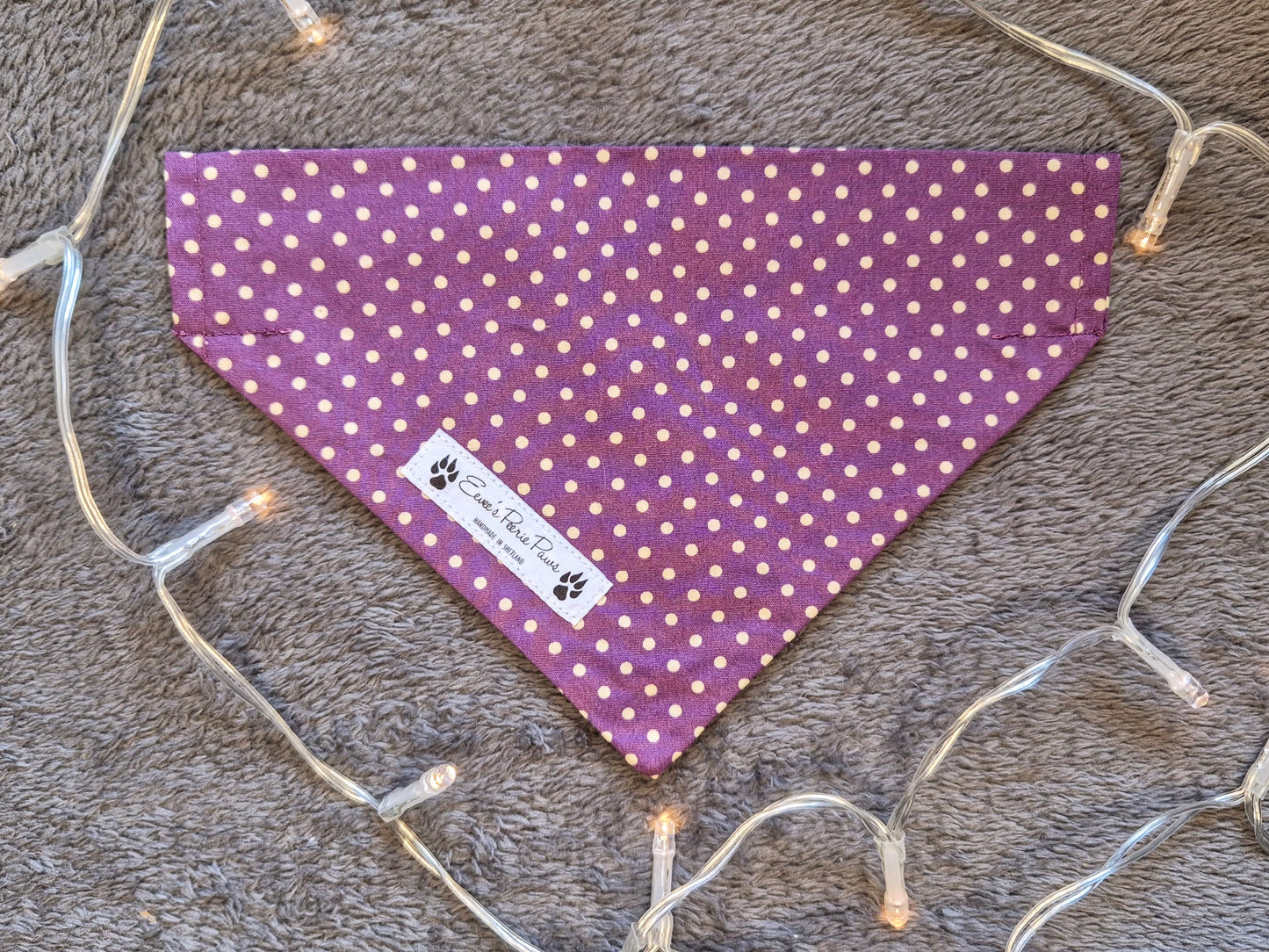 Purple Mauve and Cream Dots Design Over The Collar Pet Bandana