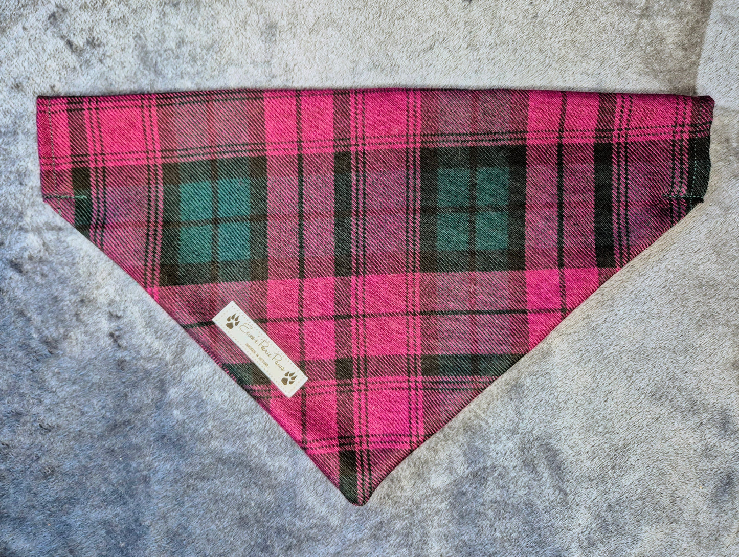 Purple and Green Tartan Design Over The Collar Pet Bandana