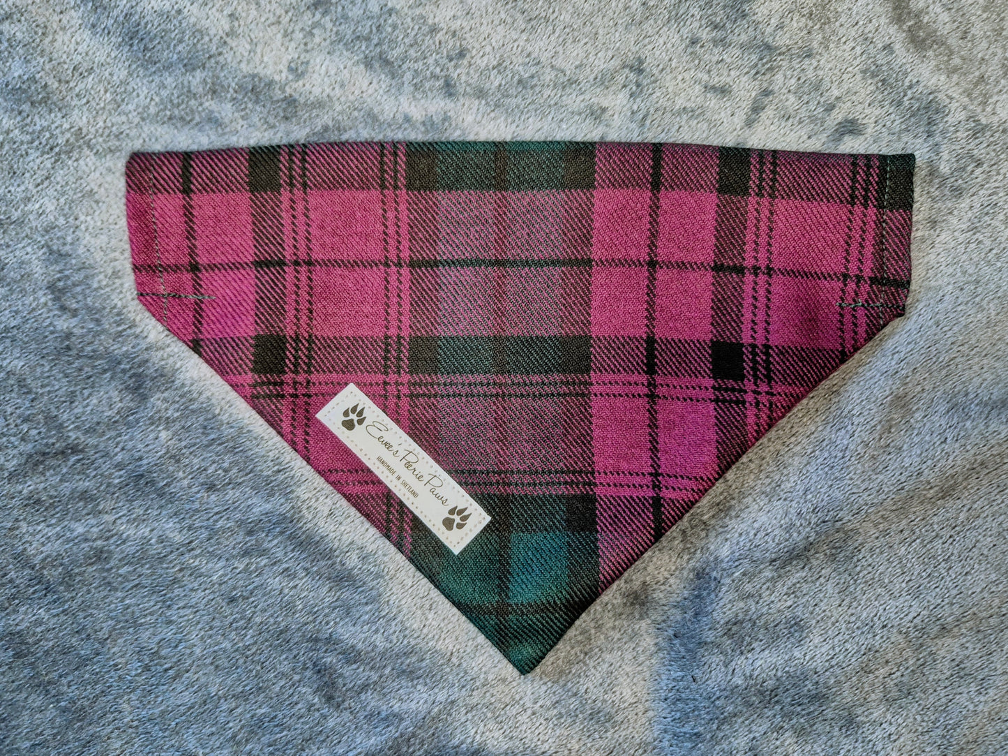 Purple and Green Tartan Design Over The Collar Pet Bandana