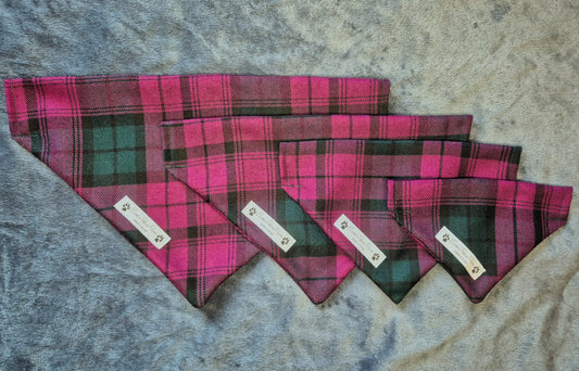 Purple and Green Tartan Design Over The Collar Pet Bandana